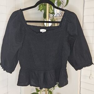 LOFT Black Smocked Blouse